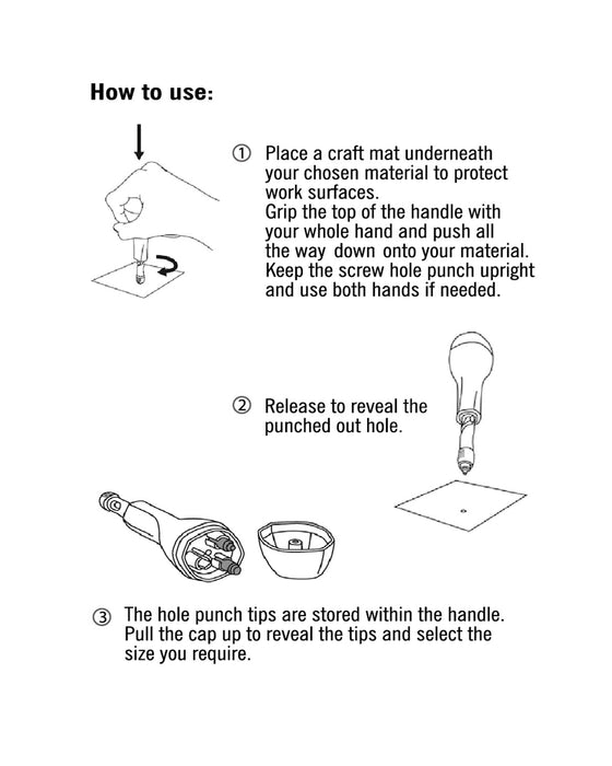 3 Tips 2mm, 3mm, 4mm Screw Punch, Anywhere Punch, Oversized Soft Grip Handle for Circular Holes Paper