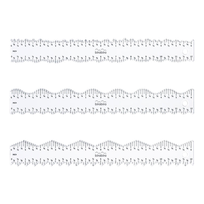 Rulers and Tearing Guide Ruler Set, 3 pc, Easy to Tear and Deckle Paper DIY Craft Project, Zigzag, Wave, Coarse Deckle, Fine Deckle