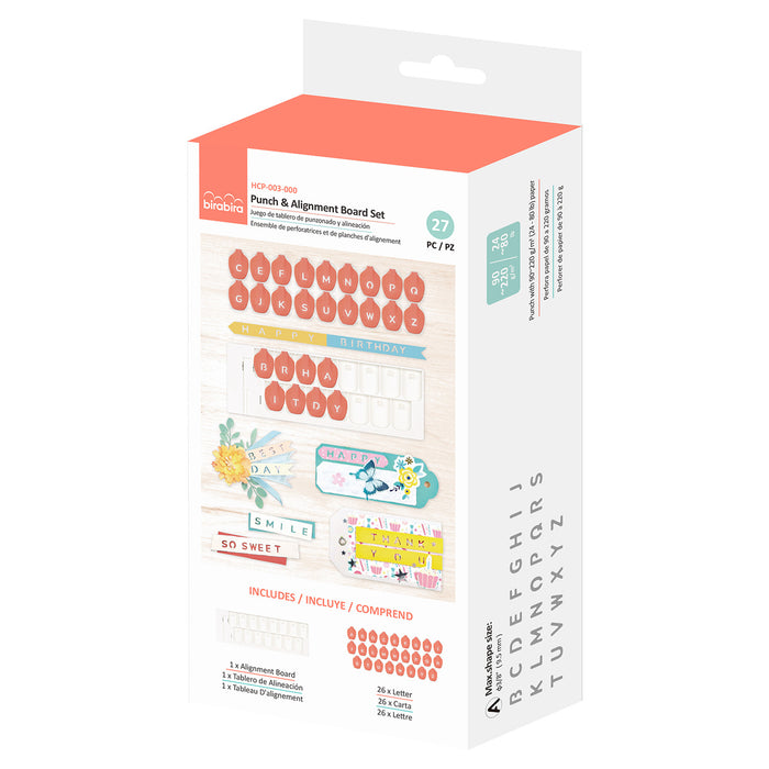 Alphabet Punch Board Set, 27 Pieces, Includes 1 Alignment Punch Board and 26 Letters Thumb Up Punch for Paper Crafting
