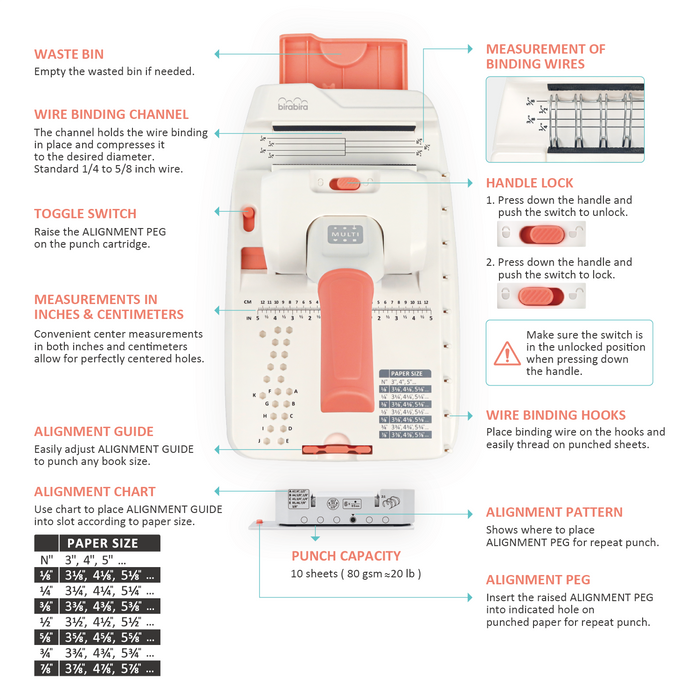 Bira Punch & Binding Tool Kit, Book Binding Machine, Spiral Binding, Wire Binding, Book Binder Machine for Bookbinding, Book Making, Spiral